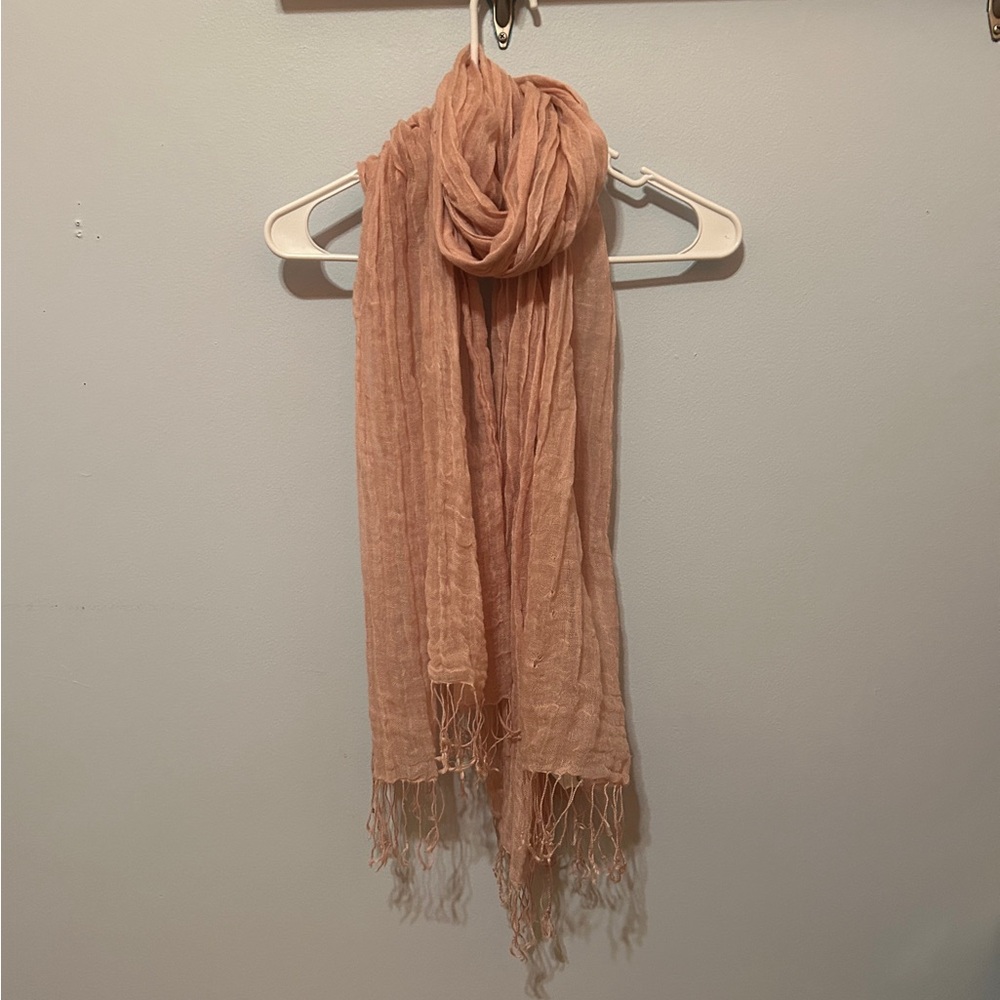 h&m pink/peach lightweight scarf with tassles
